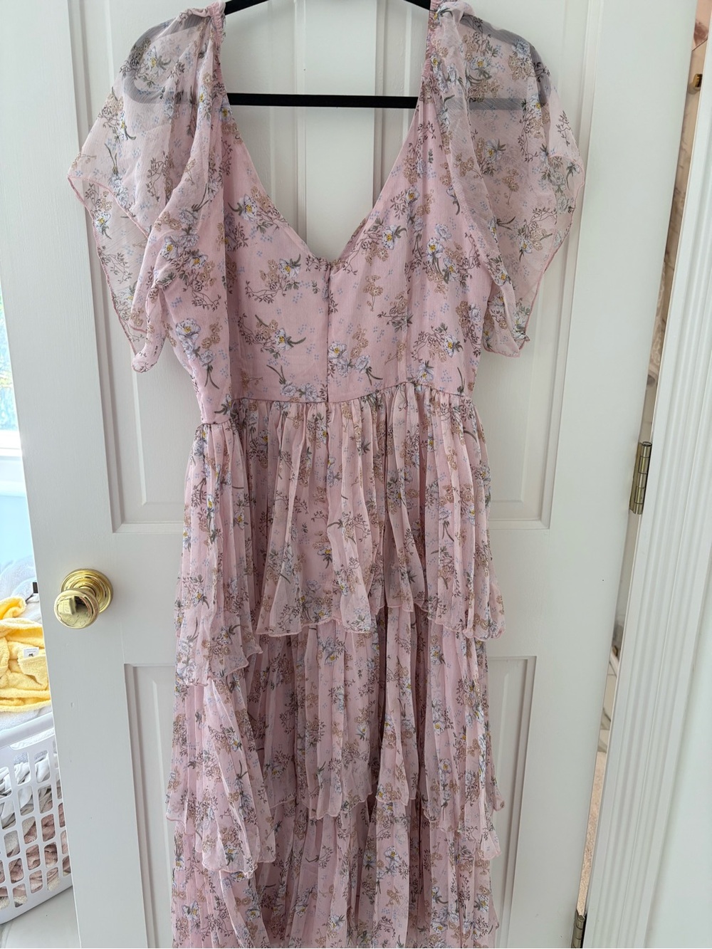 Pink Floral Tiered Maxi Dress - Picture 2 of 3